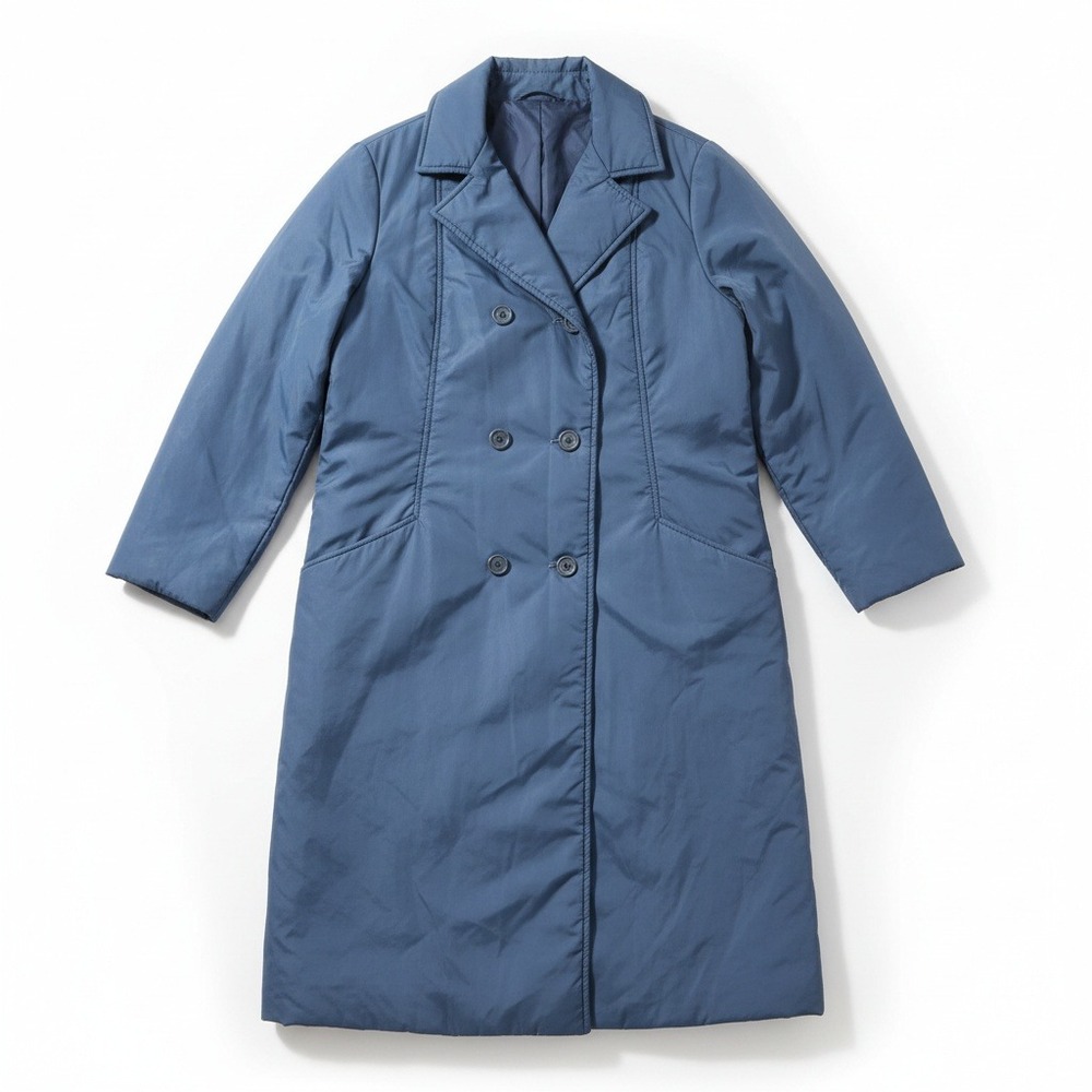 Bromleigh Vintage Blue Double Breasted Puffer Trench Coat Nylon WPL7888